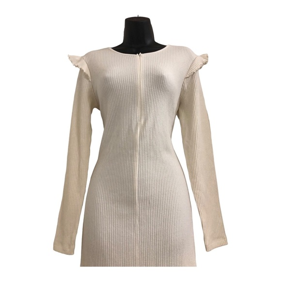 Zara offwhite zip front ruffled shoulder long sleeve sweater dress size large - Picture 6 of 16